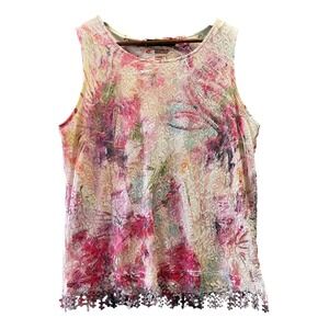 Casual Express Tank Top Women L Pink Floral Lace Overlay Sleeveless Boho Spring‎